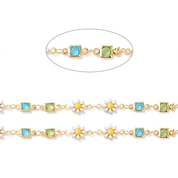 

PandaHall Enamel Flower & Glass Square Link Chains, with Real 18K Gold Plated Brass Findings, Soldered, with Spools, Cadmium Free & Lead...
