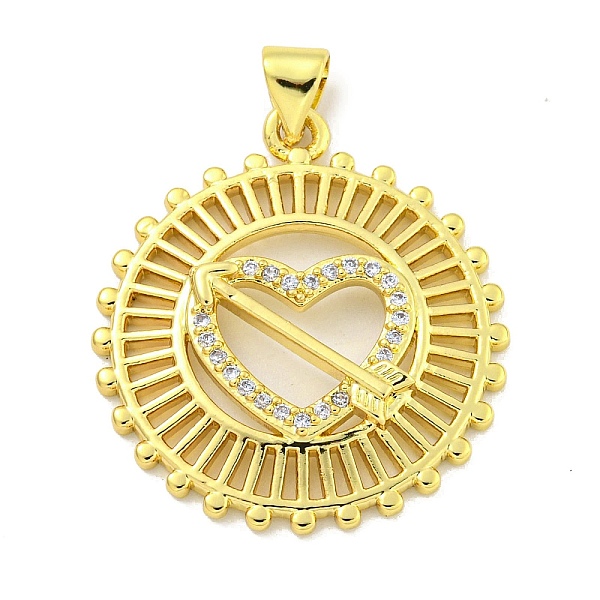

PandaHall Rack Plating Brass Micro Pave Clear Cubic Zirconia Pendant, Cadmium Free & Lead Free, Long-Lasting Plated, Round with Heart, Real...