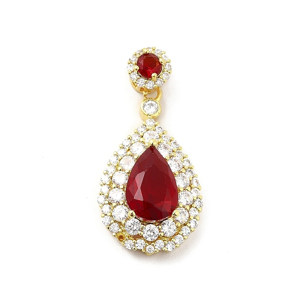 

PandaHall Brass Micro Pave Clear Cubic Zirconia Pendants, with Faceted Glass, Teardrop, Real 18K Gold Plated, Red, 32.5mm, Hole: 3.5x2.5mm...