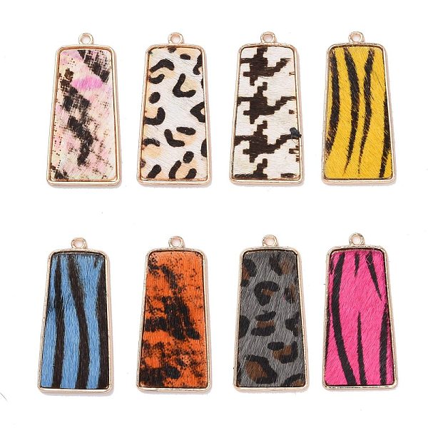

PandaHall Eco-Friendly Cowhide Leather Pendants, with Golden Plated Alloy Cabochon Settings, Trapezoid with Spot Pattern, Mixed Color..., Multicolor