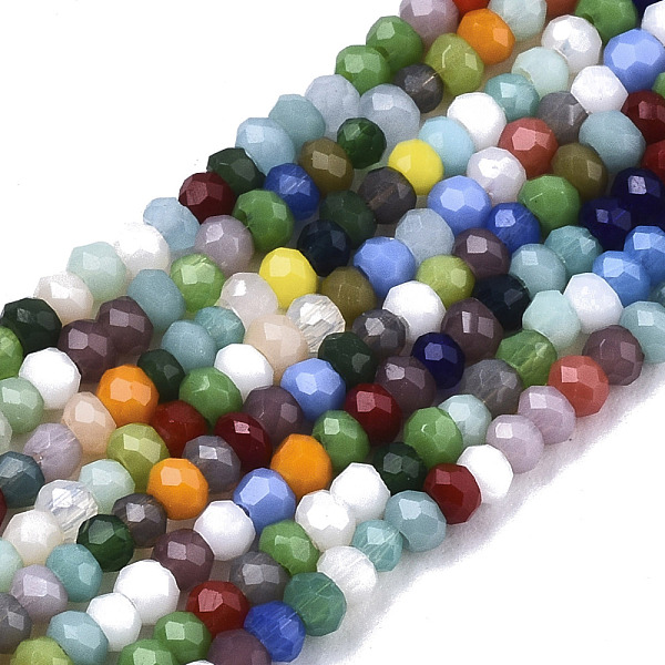

PandaHall Opaque Glass Beads Strands, Faceted, Rondelle, Mixed Color, 2mm, Hole: 0.7mm, about 190~196pcs/strand, 12.44 inch~12.71 inch..., Multicolor