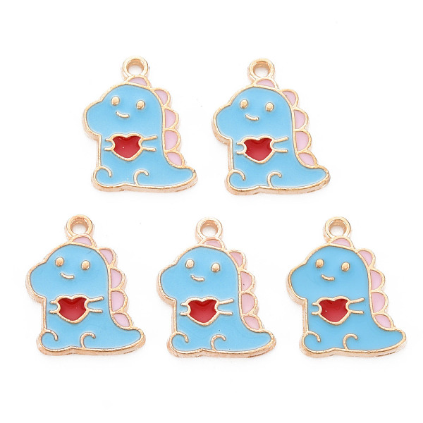 

PandaHall Alloy Enamel Pendants, Cadmium Free & Nickel Free & Lead Free, Light Gold, Dinosaur with Heart, Deep Sky Blue, 17x14x1.5mm, Hole...