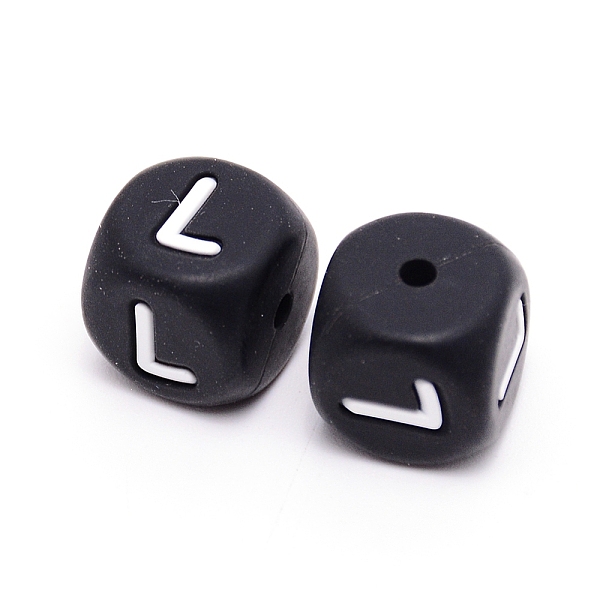 

PandaHall Silicone Beads, Cube with Letter.L, Black, 12x12x12mm, Hole: 2mm Silicone Cube Black