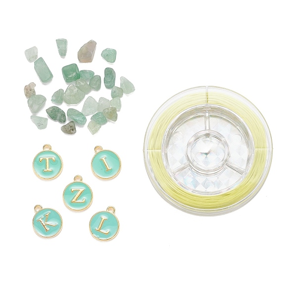 

PandaHall 26Pcs Flat Round Initial Letter A~Z Alphabet Enamel Charms, 20G Natural Green Aventurine Chip Beads and Elastic Thread, for DIY...