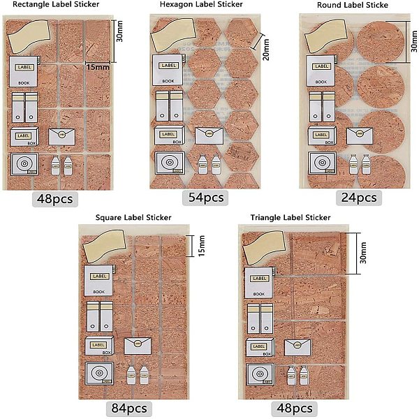 

PandaHall FINGERINSPIRE 15Sheets(258Pcs) Cork Kitchen Labels, 5 Mixed Shapes Removable Bottle Labels Stickers Waterproof Natural Cork Wooden..., Brown