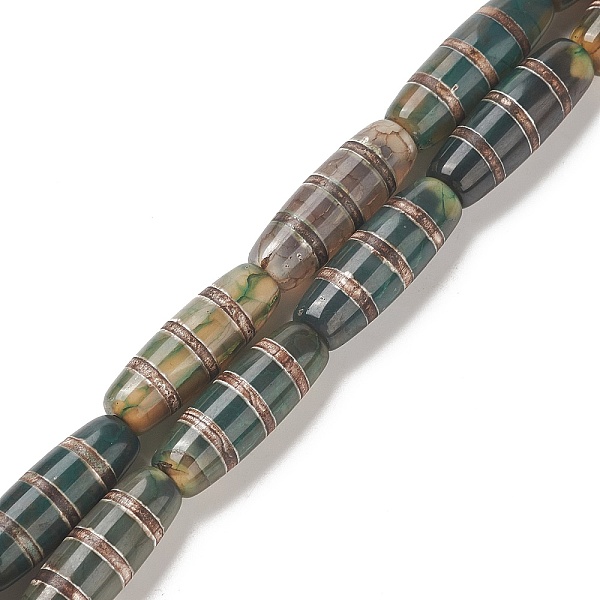 

PandaHall Tibetan Style Striped Pattern dZi Beads Strands, Natural Agate Beads, Dyed & Heated, Oval/Oblong, Dark Green, 31~33x12~12.5mm...