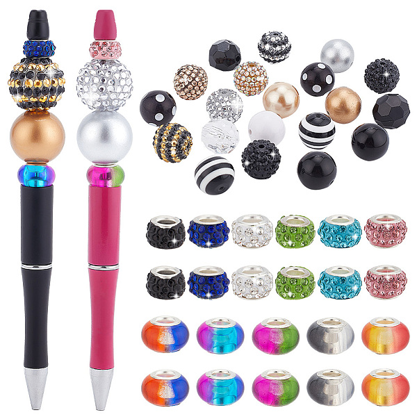 

PandaHall 42Pcs Acrylic & Resin & Polymer Clay Rhinestone Large Hole Beads, European Beads, with Silver Color Plated Brass Cores, Rondelle..., Multicolor