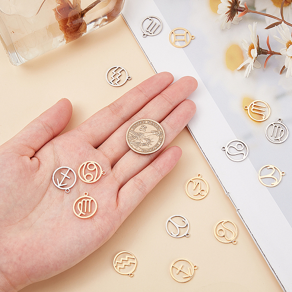 

PandaHall Unicraftale 304 Stainless Steel Pendants, Manual Polishing, Ring with Twelve Constellations, 12 Constellations, 18x16x1.5mm, Hole...