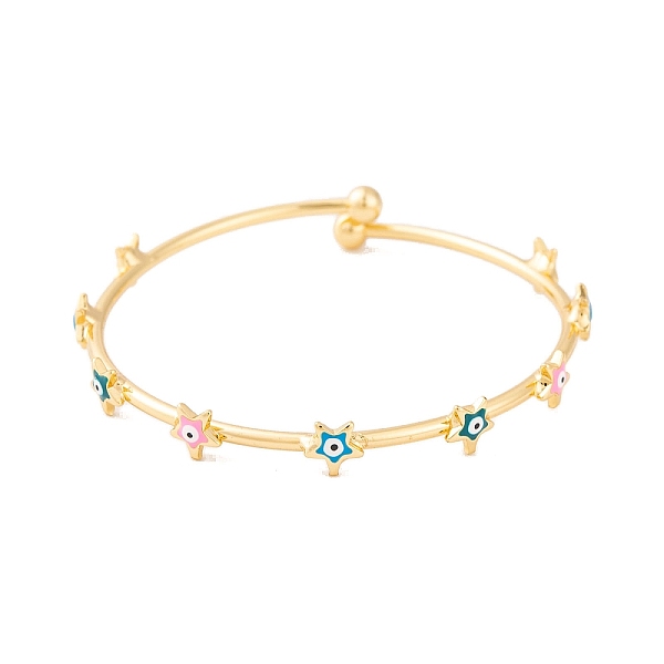 

PandaHall Adjustable Brass Colorful Enamel Evil Eye Open Cuff Bangles for Women, Real 18K Gold Plated, Star, 0.2~0.6cm, Inner Diameter: 2...