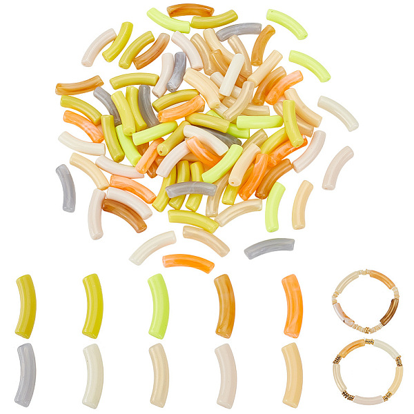 

PandaHall 100Pcs 10 Styles Opaque Acrylic Beads, Curved Tube, Mixed Color, 31~32x9.~10x7.5~8mm, Hole: 1.8mm, 10pcs/style Acrylic Tube..., Multicolor