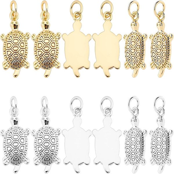 12Pcs 2 Colors Brass Micro Pave Clear Cubic Zirconia Pendants