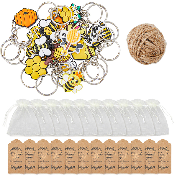 

PandaHall SUPERFINDINGS Bees Theme Keychain Favors Set, Including PVC Keychain, Organza Gift Bags, Thank You Paper Gift Tags for Party..., Yellow