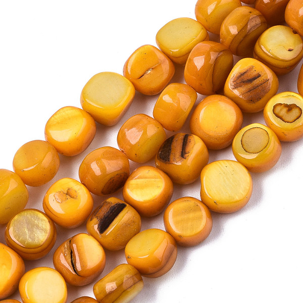 

PandaHall Natural Freshwater Shell Beads Strands, Dyed, Nuggets, Gold, 7~9x7~8x2.5~6mm, Hole: 0.8mm, about 48~50pcs/strand, 14.96~15.74 inch...