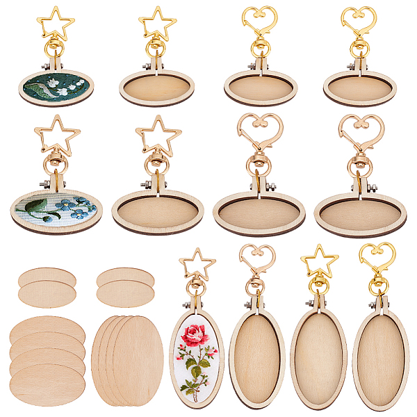 

PandaHall OLYCRAFT 12Pcs Blanks Wood Keychain Mini Embroidery Hoops Keychain with Lobster Clasp Wood Round Embroidery Hoops Oval Tray Wood..., Orange
