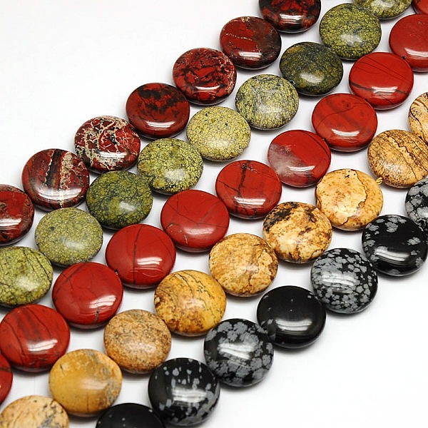 

PandaHall Natural & Synthetic Gemstone Beads Strands, Flat Round Strands, 20x7~9mm, Hole: 1mm, about 20pcs/strand, 15.74 inch Mixed Stone...