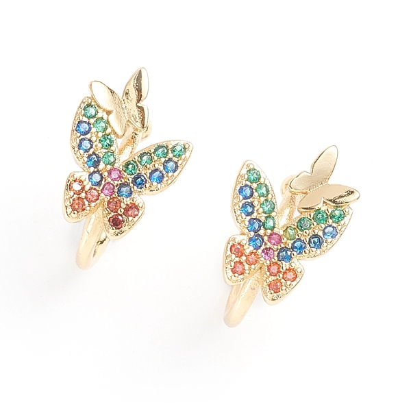 

PandaHall Brass Micro Pave Cubic Zirconia Cuff Earrings, Long-Lasting Plated, Butterfly, Colorful, Golden, 13x12.5x1.2~9mm Cubic Zirconia