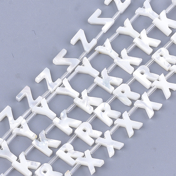 

PandaHall Natural Sea Shell Beads, White Shell Mother of Pearl Shell, Top Drilled Beads, Random Mixed Letters, 10x2.5~11.5x3mm, Hole: 0.8mm...