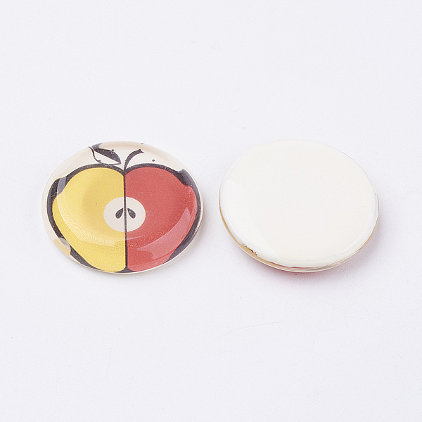 

PandaHall Tempered Glass Cabochons, Half Round/Dome, Apple Pattern, Colorful, Size: about 33mm in diameter, 7mm thick Glass Half Round