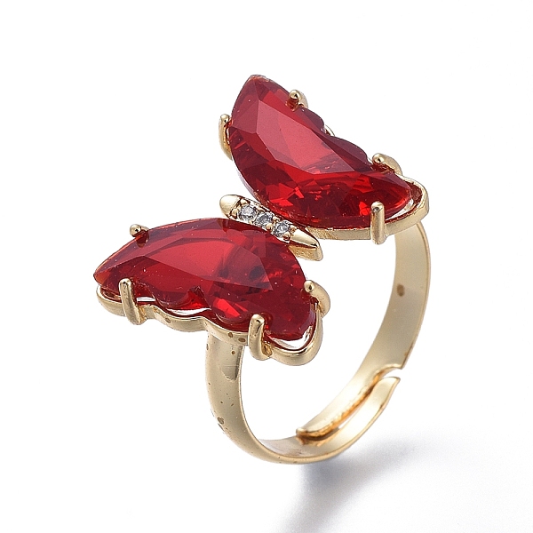 

PandaHall Adjustable Brass Glass Finger Rings, with Clear Cubic Zirconia, Butterfly, Golden, Red, Size 7, Inner Diameter: 17mm Brass+Cubic...