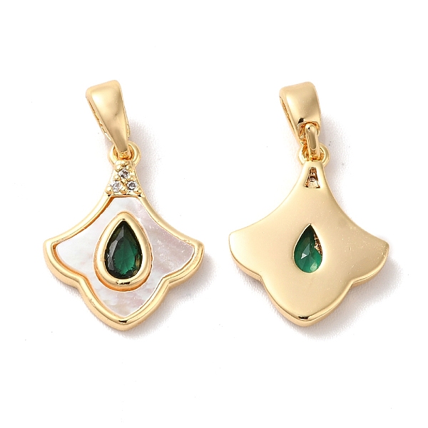 

PandaHall Brass Cubic Zirconia Pendants, with Shell, Ginkgo Leaf with Teardrop Pattern, Real 18K Gold Plated, 15x12x2mm, Hole: 2x4.8mm..., Green
