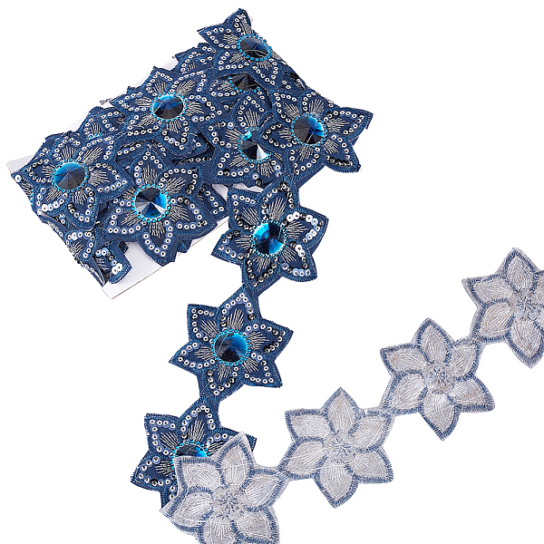 

PandaHall Iron on/Sew on Ethnic Style Embroidery Flower Polyester Lace Ribbons, with Glass and Paillette, Jacquard Ribbon, Tyrolean Ribbon...