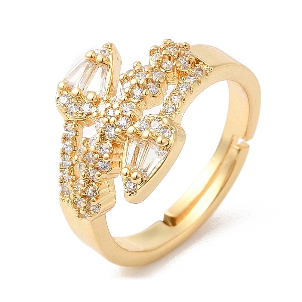 

PandaHall Clear Cubic Zirconia Flower Adjustable Ring, Brass Jewelry for Women, Real 16K Gold Plated, US Size 6 3/4(17.1mm) Brass+Cubic...