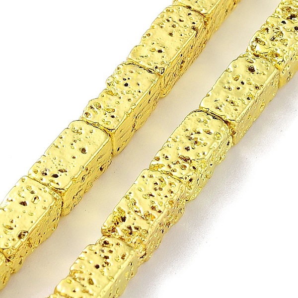 

PandaHall Electroplated Natural Lava Rock Beads Strands, Rectangle, Golden Plated, 8x4x4mm, Hole: 0.9mm, about 49pcs/strand, 15.75''(40cm)...