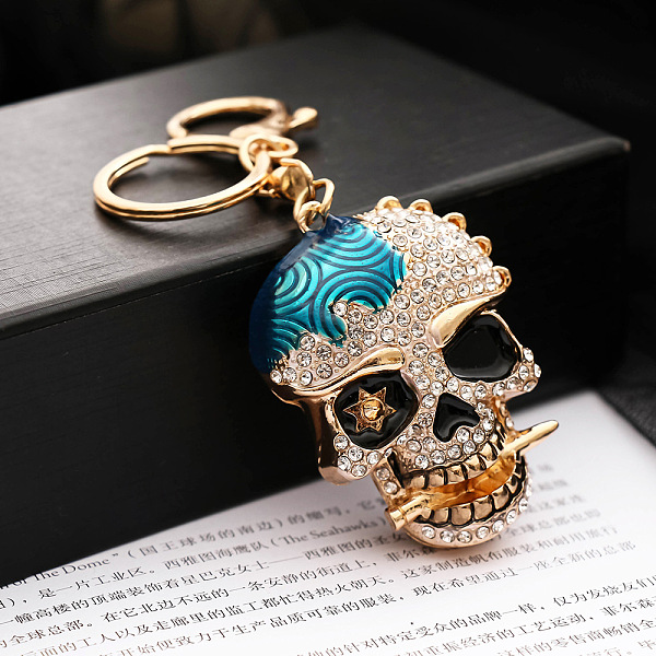 

PandaHall Alloy Rhinestone Pendant Keychain, with Alloy Key Rings and Lobster Claw Clasps, Long-Lasting Plated, Skull, Dark Turquoise...