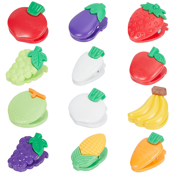 

PandaHall DELORIGIN 24Pcs 12 Style Plastic Food Storage Bag Sealer Clips for Chips, Snacks, Kitchen Clips, Vegetable & Fruit, Mixed Color..., Multicolor