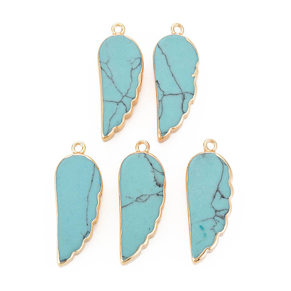 

PandaHall Synthetic Turquoise Pendants, with Light Gold Plated Iron Loop, Wing, 33~33.5x12~13x5~6mm, Hole: 1.8mm Synthetic Turquoise Wing