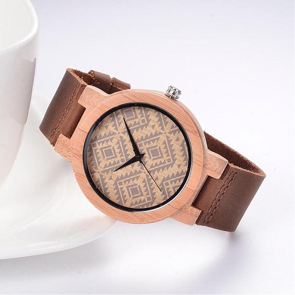 

PandaHall Leather Wristwatches, with Wooden Watch Head and Alloy Findings, Camel, 250x23x2mm, Watch Head: 54.5x48.5x12mm, Watch Face: 37mm..., Brown