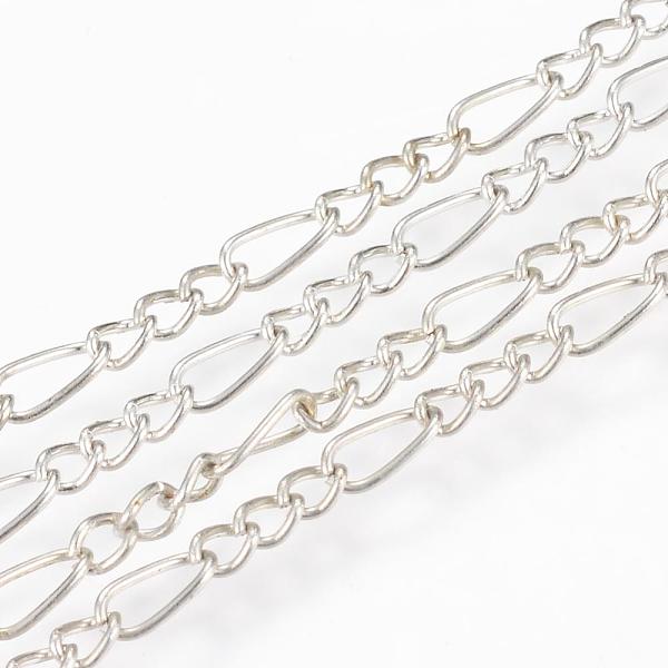 

PandaHall Iron Figaro Chains Mother-Son Chains, Unwelded, with Spool, Platinum, Mother Link: 0.6x2.5x6mm, Son Link: 0.6x2.2x2.5mm, about...