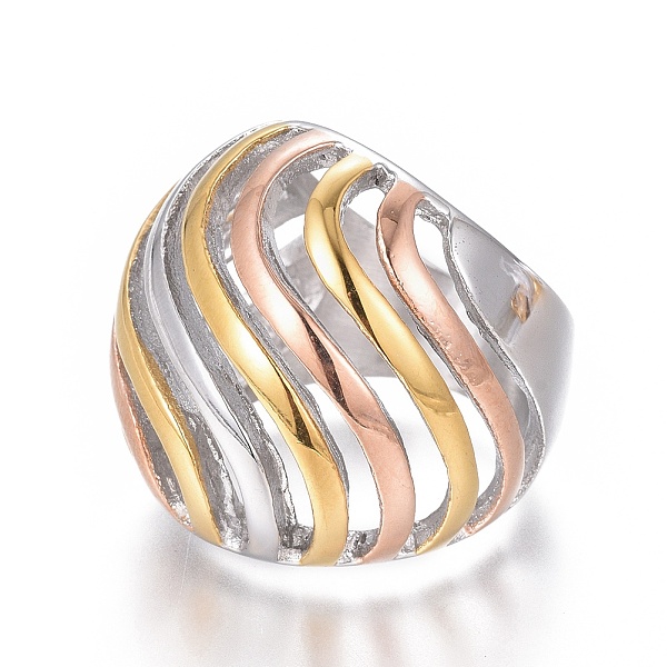 

PandaHall 304 Stainless Steel Finger Rings, Stainless Steel Color & Golden & Rose Gold, Size 6~9, 16~19mm 304 Stainless Steel