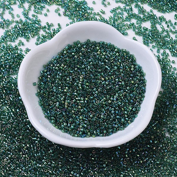 

PandaHall MIYUKI Delica Beads, Cylinder, Japanese Seed Beads, 11/0, (DB0175) Transparent Emerald AB, 1.3x1.6mm, Hole: 0.8mm, about..., Green