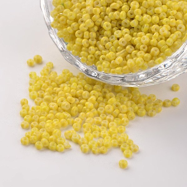 

PandaHall 12/0 Opaque Colours Seep Glass Beads, Round Seed Beads, Yellow, 1.5~2x2mm, Hole: 0.5mm, about 22500pcs/450g Glass Yellow