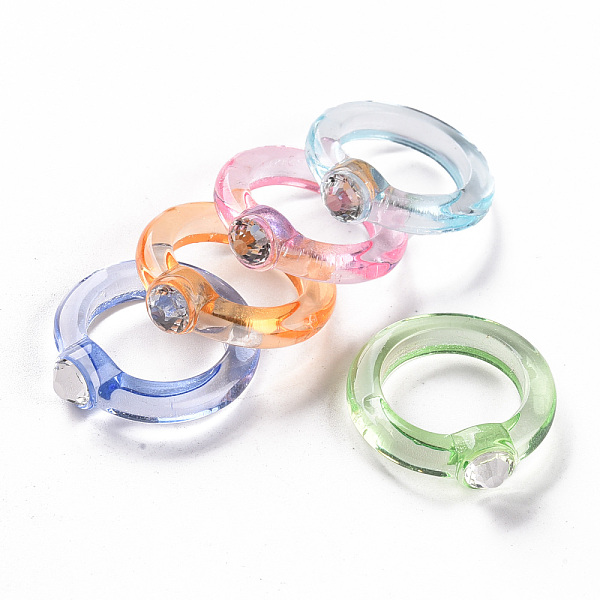 

PandaHall Transparent Acrylic Finger Rings, Mixed Color, US Size 7 1/2(17.7mm) Acrylic Multicolor
