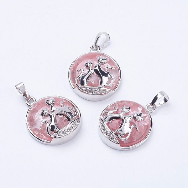 

PandaHall Cherry Quartz Glass Pendants, with Brass Findings, Flat Round with Fox, Platinum, 28~29x23~24x9~10mm, Hole: 5x7mm Cherry Quartz...