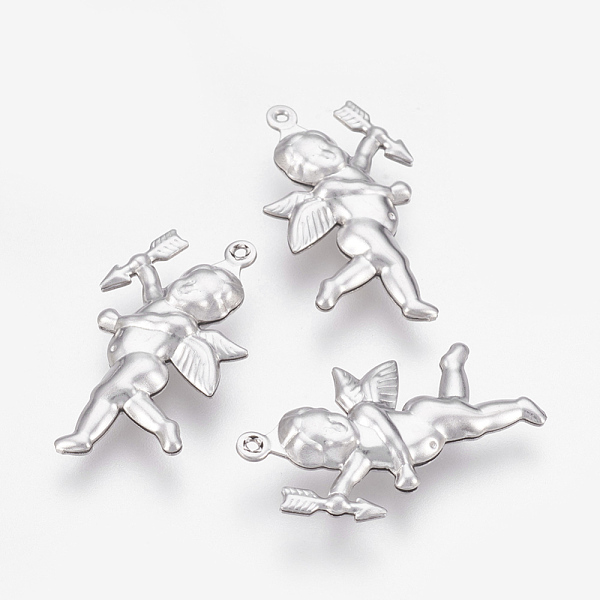 

PandaHall 304 Stainless Steel Pendants, Cupid/Cherub, Stainless Steel Color, 28.5x16x5mm, Hole: 1.2mm 304 Stainless Steel Angel & Fairy