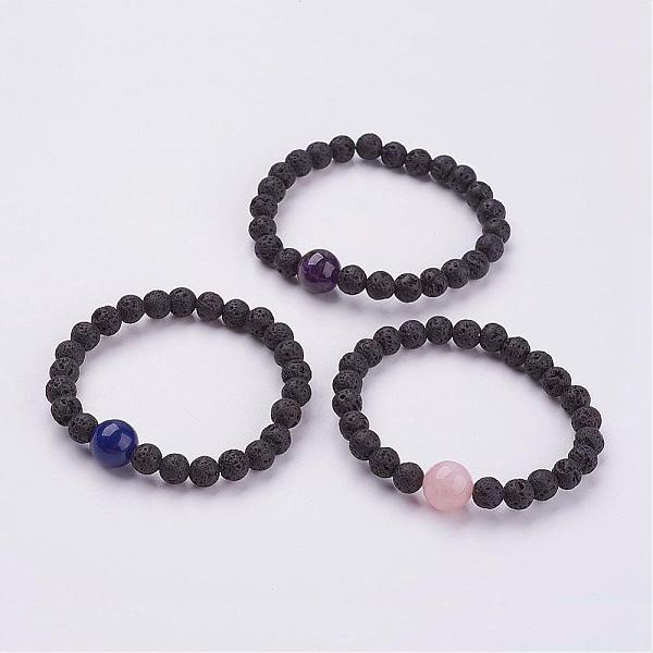 

PandaHall Natural Lava Rock Beaded Stretch Bracelets, with Natural Mixed Stone Beads, 1-3/4 inch(45mm) Mixed Stone
