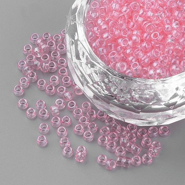 

PandaHall Transparent Colours Lustered Glass Round Seed Beads, Pink, 2.5x1.5~2mm, Hole: 1mm, about 50g/bag Glass Pink