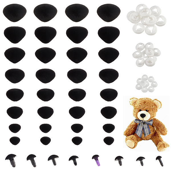 

PandaHall 80pcs Flocking Safety Noses, Velvet Amigurumi Noses 8 Sizes Stuffed Animal Noses Craft Nose with Washers for Teddy Bear Puppets..., Black
