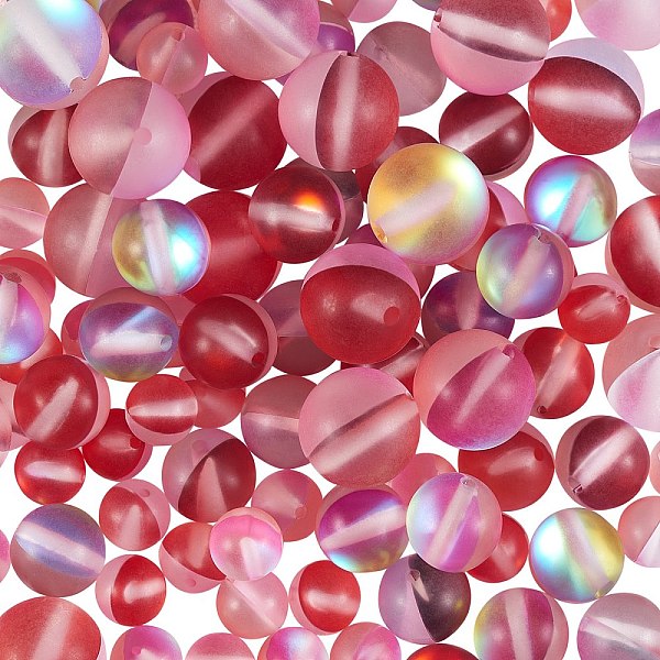 

PandaHall 3 Style Synthetic Moonstone Beads Strands, Holographic Beads, Dyed, Frosted, Round, with 1 Roll Elastic Crystal Thread, for Beaded..., Red