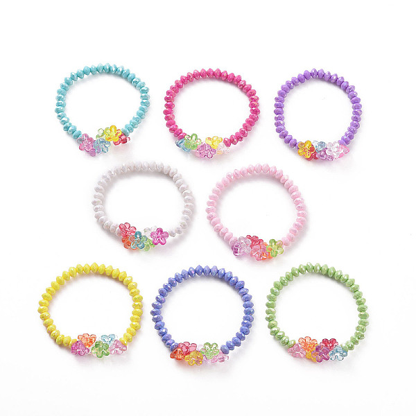 

PandaHall 8Pcs 8 Color Opaque Acrylic Faceted Rondelle & Flower Beaded Stretch Bracelets, Childen Bracelets for Girls, Mixed Color, 1/4 inch..., Multicolor