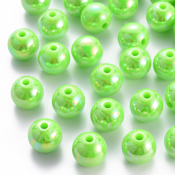 

PandaHall Opaque Acrylic Beads, AB Color Plated, Round, Lime, 12x11mm, Hole: 2.5mm, about 566pcs/500g Acrylic Round Green