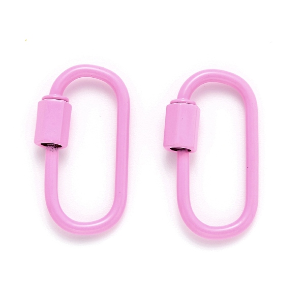 

PandaHall Spray Painted Brass Screw Carabiner Lock Clasps, for Necklaces Making, Oval, Pink, 26x13x2mm Brass Oval Pink
