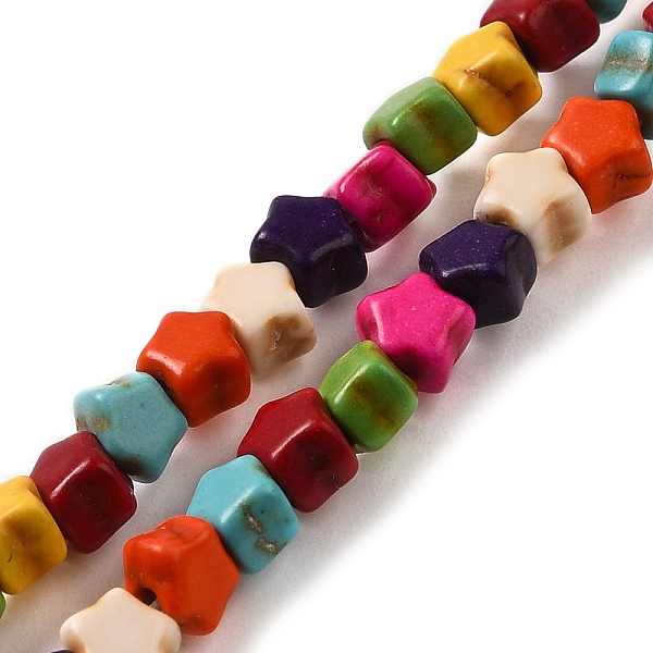 

PandaHall Dyed Synthetic Turquoise Beads Strands, Star, Colorful, 4~5x4.5x3mm, Hole: 1.2mm, about 108pcs/strand, 15.47 inch(39.3cm)..., Multicolor