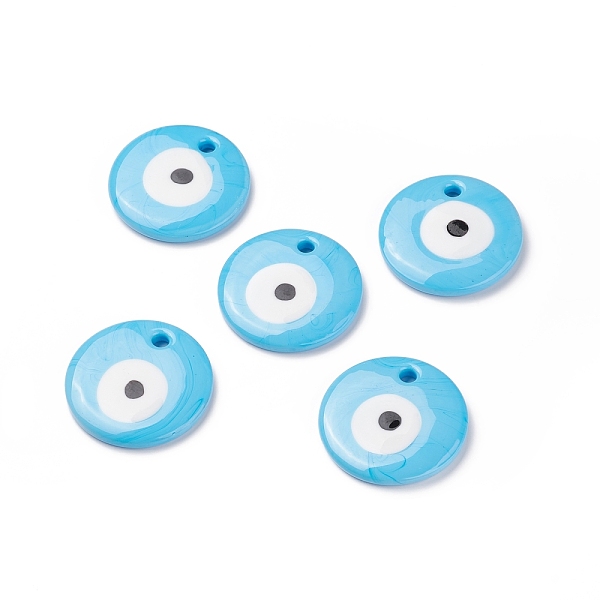 

PandaHall Handmade Lampwork Evil Eye Pendants, Flat Round, Light Blue, 50x8~10mm, Hole: 4.5~5.5mm Lampwork Evil Eye