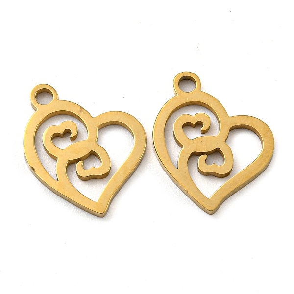 

PandaHall Ion Plating(IP) 316 Surgical Stainless Steel Charms, Laser Cut, Heart Charms, Real 18K Gold Plated, 13.5x11.5x1mm, Hole: 1.6mm 316...