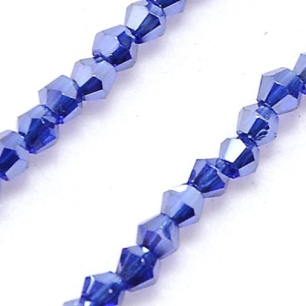 

PandaHall Electroplate Glass Beads Strands, Full Plated, Faceted, Bicone, Dark Blue, 3x2.5mm, Hole: 1mm, about 200pcs/strand, 16.3 inch...
