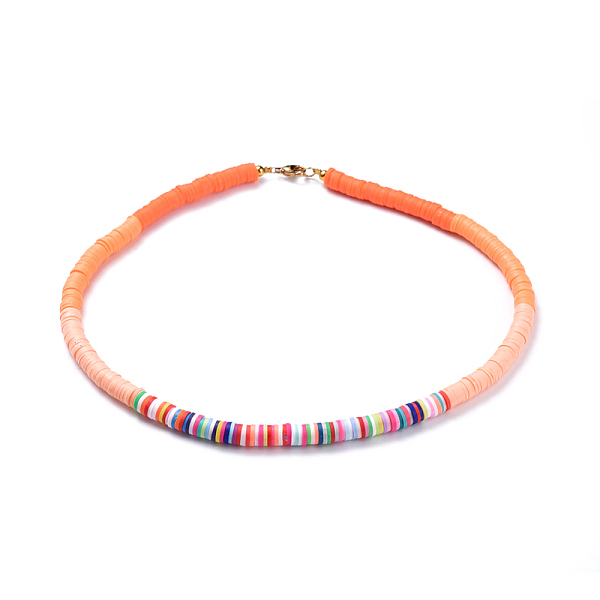 

PandaHall Handmade Polymer Clay Heishi Beaded Necklaces, with Brass Spacer Beads and 304 Stainless Steel Findings, Orange Red, 15.9~16.1...